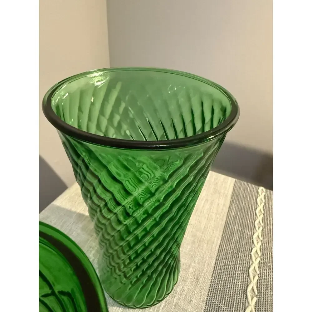 🌿 Vintage Green Glass Vases – Set of 2 | Hoosier Glass #4087 + Unmarked | Large